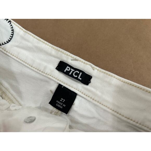 PTCL Ripped Frayed Hem Denim Miniskirt White Jean Distressed Skirt Size 27 - Picture 3 of 11